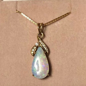 Vintage Ladies 14K Opal and Diamond Pendant Ca 1970s European Gold Pendant NO CHAIN
