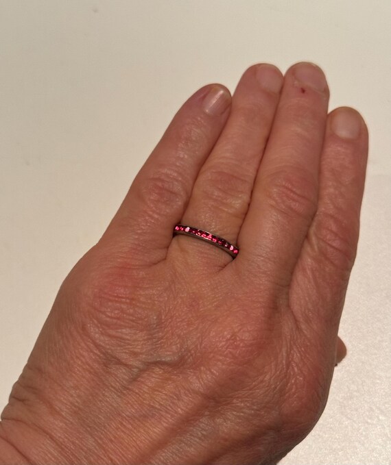 Vintage Silver Ruby Crystal Stacking Wedding Band… - image 4