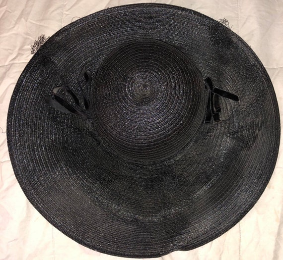 Wide Brimmed Cartwheel Hat Elegant 1940s Black Wi… - image 8