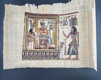 ヴィンテージ 有翼の女神イシス ハトホルとマアト パピルス画 エジプト