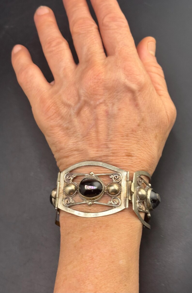 Magnífica pulsera vintage de abulón de ónix mexicano, brazalete de ónix mexicano, hecho en México, 29,9 g imagen 7
