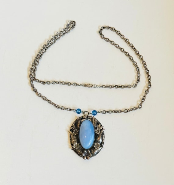 Ornate Vintage Victorian Revival Blue Moonglow Ar… - image 1