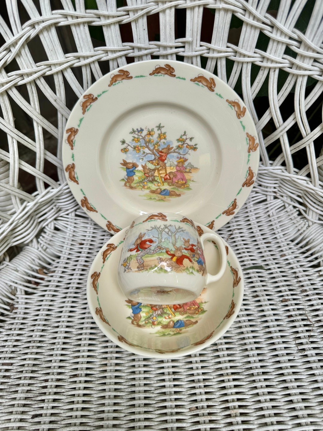 Royal Doulton Bunnykins Place Setting Plate Bowl W Cup 3pcs Apple ...