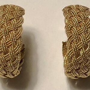 Vintage 14K Braided Gold Hoop Earrings Hand Crafted Ornate Estate Jewelry 1980s Pierced Dangling Drops