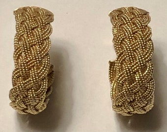 Vintage 14K Braided Gold Hoop Earrings Ca 1980s Ladies Pierced Gold Hoop Earrings Gold Basket Weave Earrings