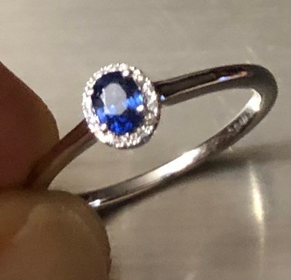 Vintage Sapphire Diamond Halo Ring Sweet 14K Whit… - image 2