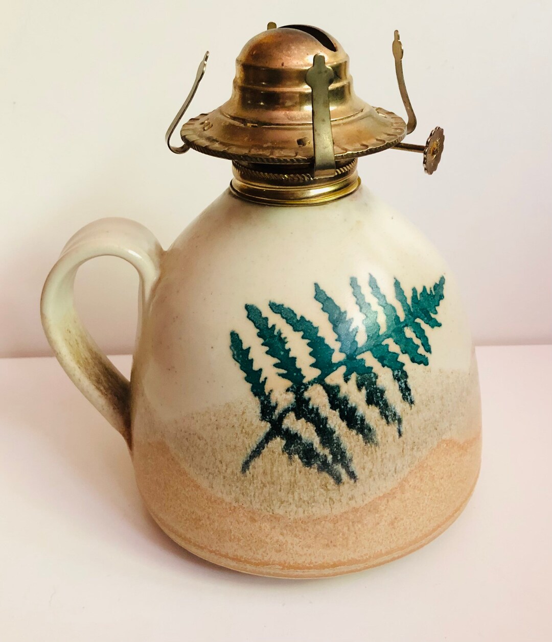 Vintage Stegall Pottery Oil Lamp Fern Leaf Ceramic Lamp Signed Etsy