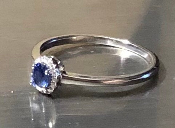 Vintage Sapphire Diamond Halo Ring Sweet 14K Whit… - image 1
