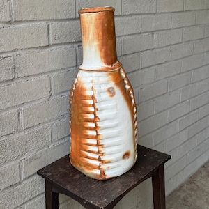 Vintage Hand Built Signed Marinelli Brutalist Vase Huge Italian Ceramic Sculpture Huge Studio Pottery MCM Vessel Floor Urn 17&quot;