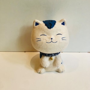 ヴィンテージ パピエマシェ 笑顔の日本の幸せ猫 真鍮ベル首輪 ドラえもん マンガ 紙 子猫 幸運の子猫 日本製 Kyoohoo 京都
