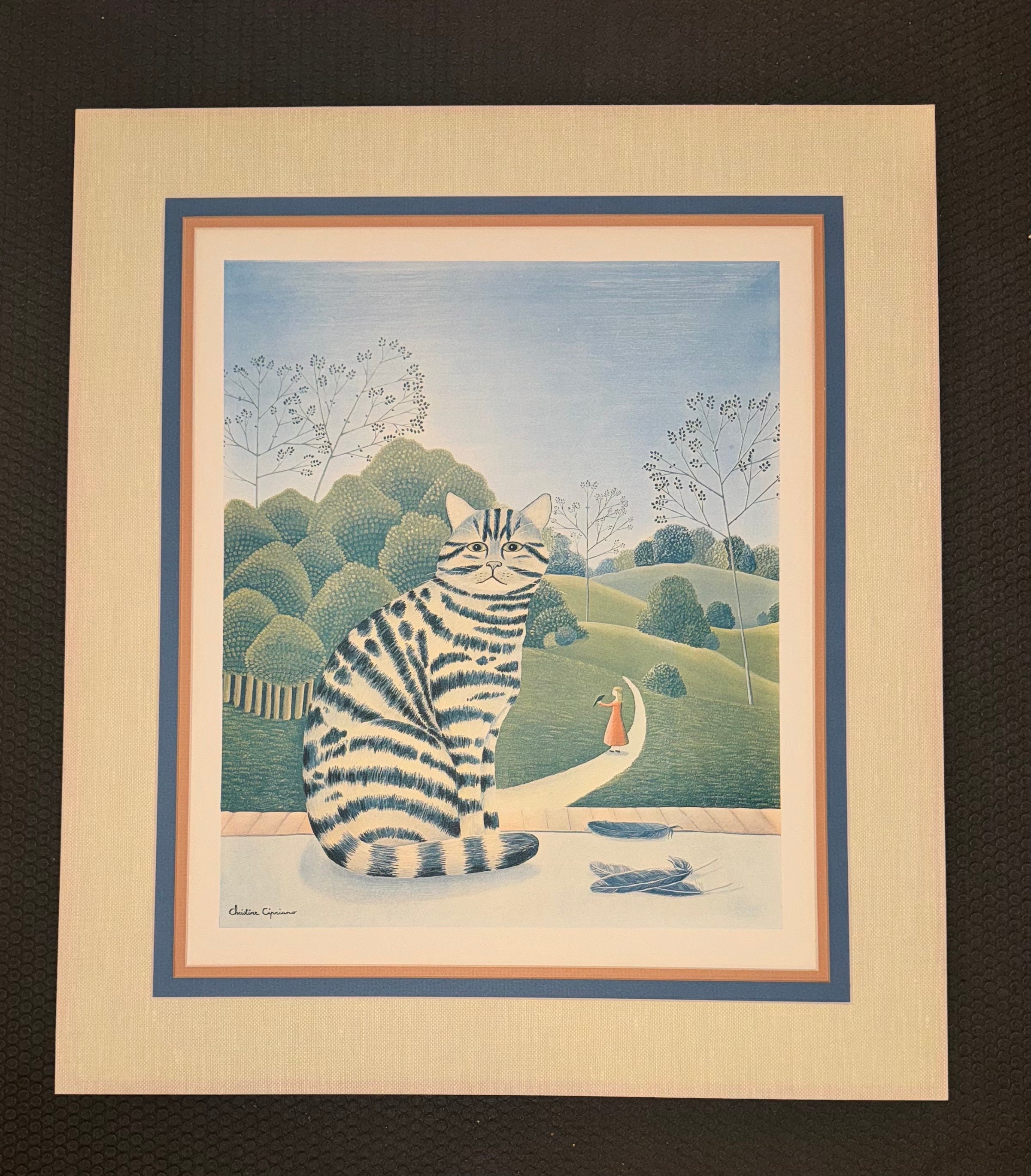 1970s Christine Cipriano Cat Print Black Striped Tabby Kitty