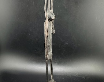Vintage Tall Stylized Metal African Statue Pregnant Woman Sculpture Makonde Style Tribal Figurine Bronze or Brass?