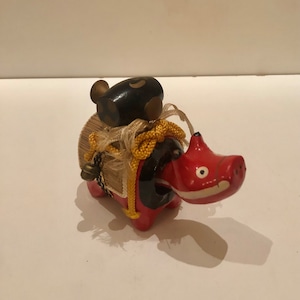 Sehr Coole Japanische Papier-Mâché Wackelkopf Akabeko Lucky Kuh Figur mit schwingendem Hals