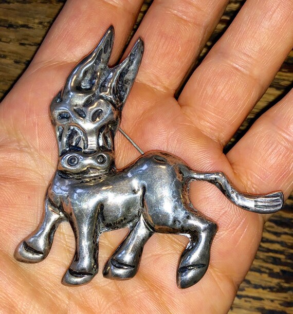 Vintage Mexican Silver Donkey Brooch Large Adorab… - image 6