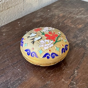 Süße Vintage Miniatur Cloisonné Deckel Trinket Box Container Stash Pot Champleve Emaille Vögel & Blumen