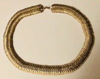 Vintage Coiled Silver Swirl Choker Necklace Wide Elegant Woven Handmade Silver Wire Work