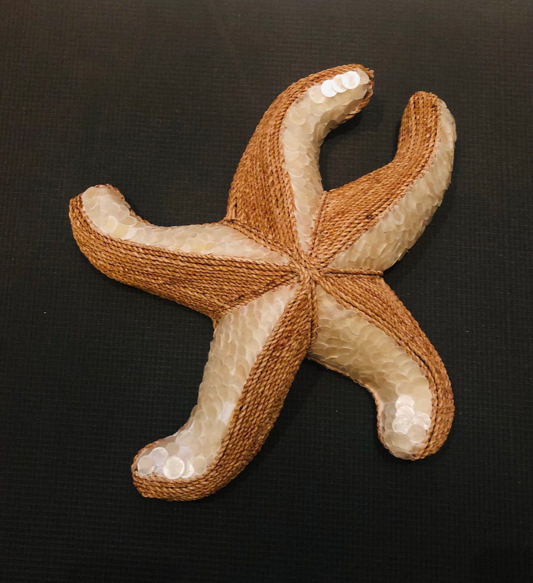 Vintage Rattan Starfish Wall Hanging Wicker & Mother of Pearl Etsy