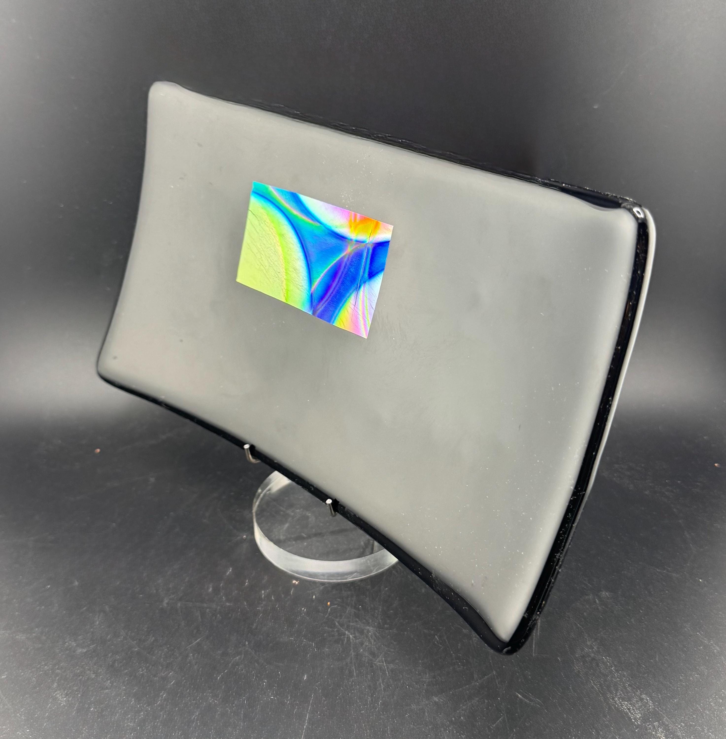 Fused Glass Trinket Dish Square Dichroic Iridescent Sushi Plate Signed 6.25\