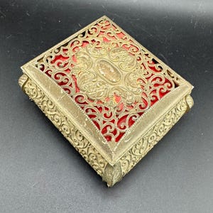 Ornate Victorian Revival Jewelry Vanity Box Baroque Filigree Footed Dresser Casket Ring Presentation Trinket Box She Shed Stash Girly Decor