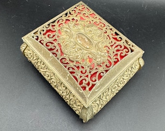 Ornate Victorian Revival Jewelry Vanity Box Baroque Filigree Footed Dresser Casket Ring Presentation Trinket Box She Shed Stash Girly Decor
