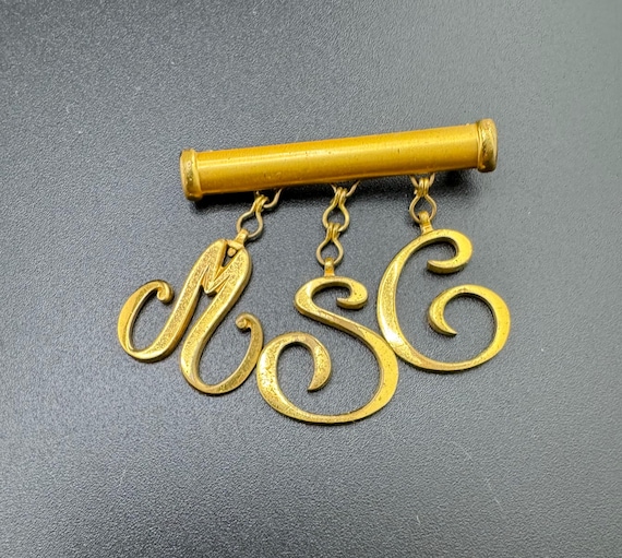 Vintage Monocraft Dangling Initials Monogram Broo… - image 1