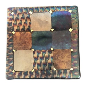 Stunning Vintage Handmade Fused Glass Art Tile Purple Blue Iridescent Fused Art Glass Tile Plaque Signed Studio Art Glass Genise Spencer?