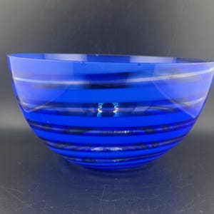 Gorgeous Cobalt Blue Swirl Polish Art Glass Centerpiece Bowl Fruit Display Spiral Design Krosno Made in Poland