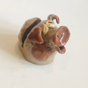 Handmade Studio Pottery Whimsical Anthropomorphic Clay Folk Art Pig Statuette Outsider Art Redware Pig Sculpture by Numi Card Holder