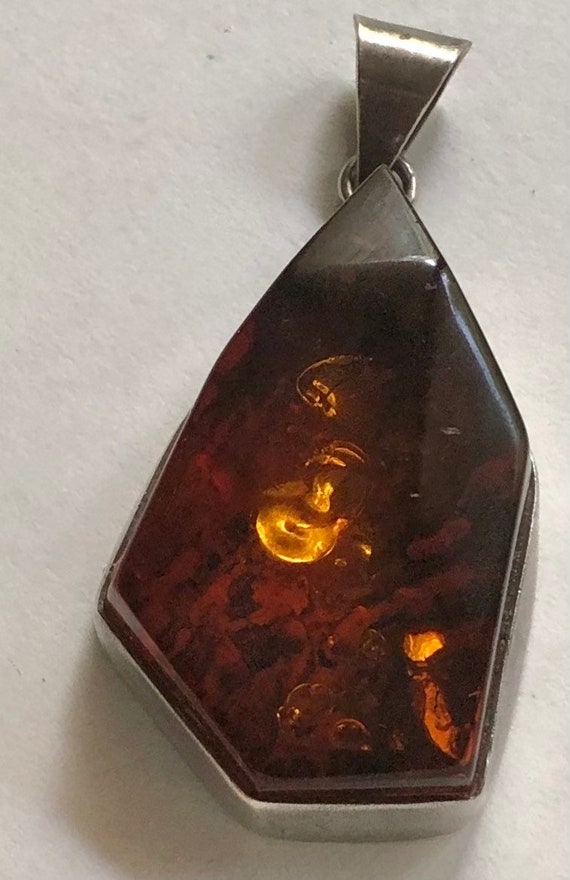 Huge Amber and Sterling Silver Pendant for Necklac