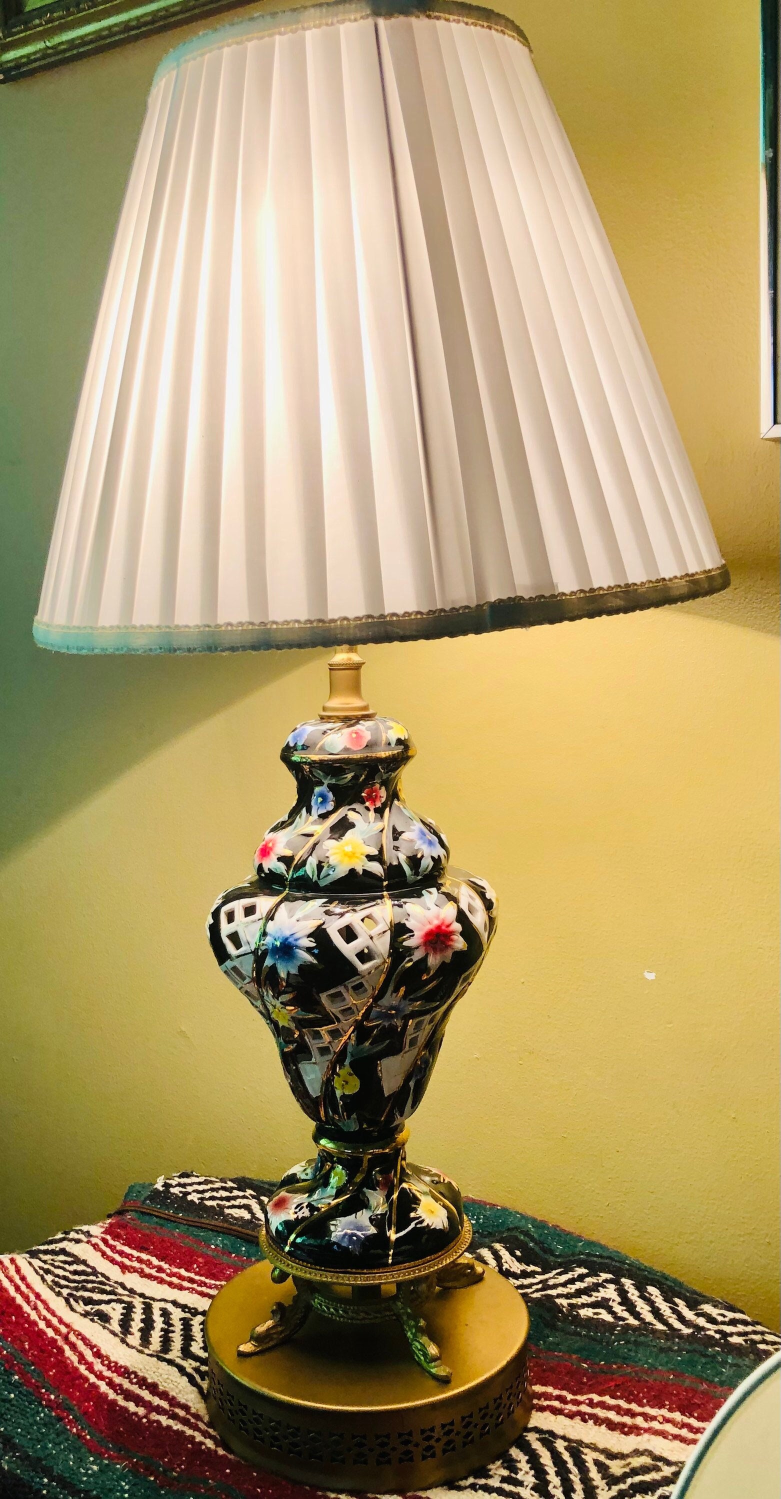 Mid-century Italian Capodimonte Table Lamp Dolphin Base Lattice