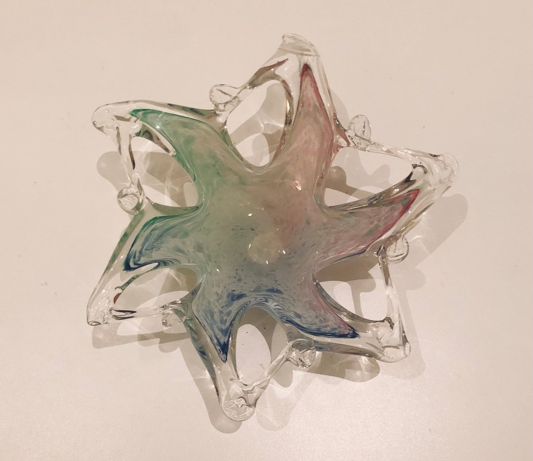 Vintage End of the Day Art Glass Starfish Bowl Pierced Swirl Purple