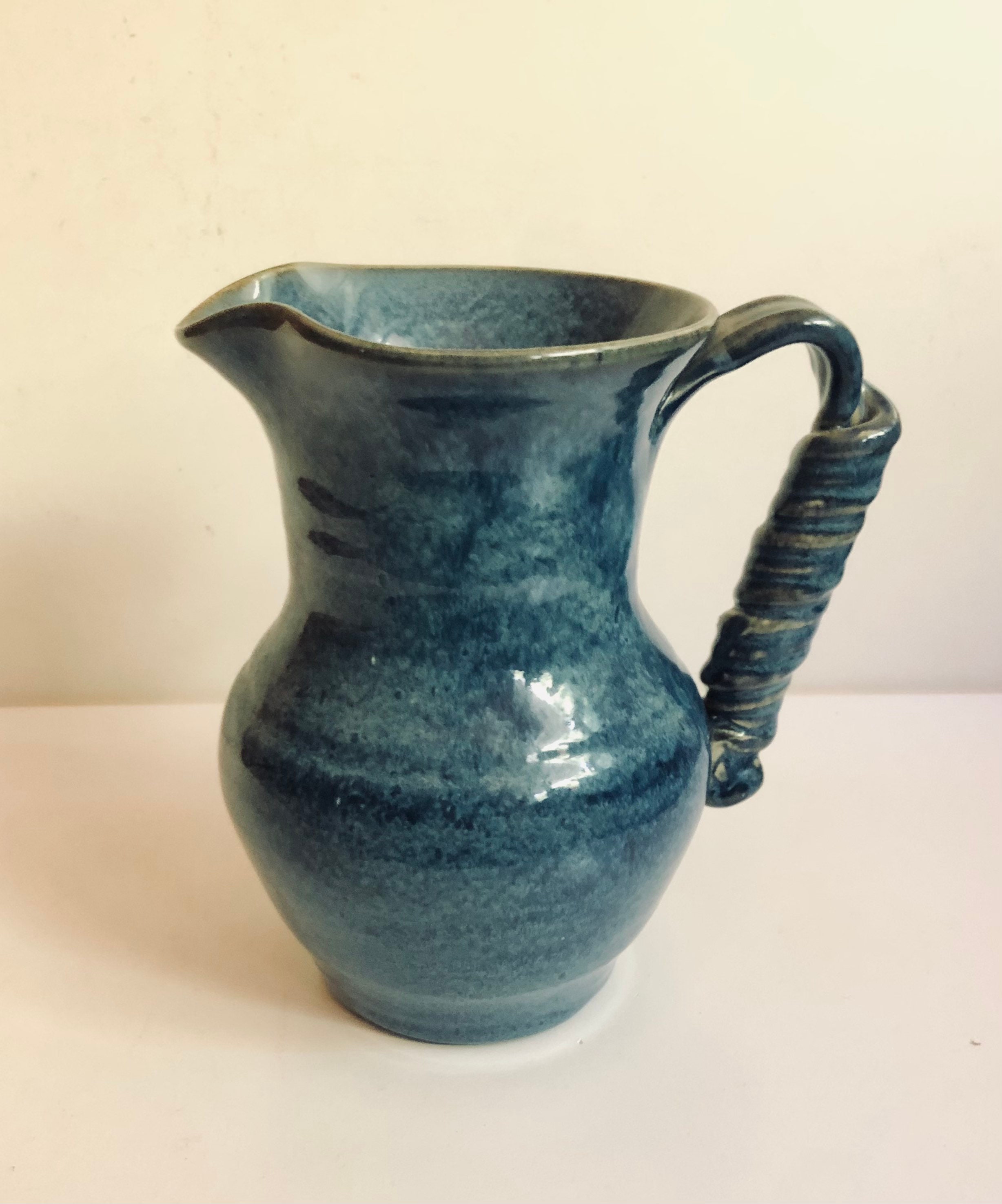 Pinched Spout Blue Vintage Ceramic Pitcher Handmade Southern American Art Pottery Water Pitcher Windsong Pottery Margie Vance Juice Pitcher