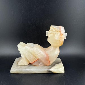 Vtg Carved Banded Onyx Toltec Mayan Chac Mool Statue Incense Holder Sculpture Chichenitza Incan Mythological Precolumbian Mexican Warrior