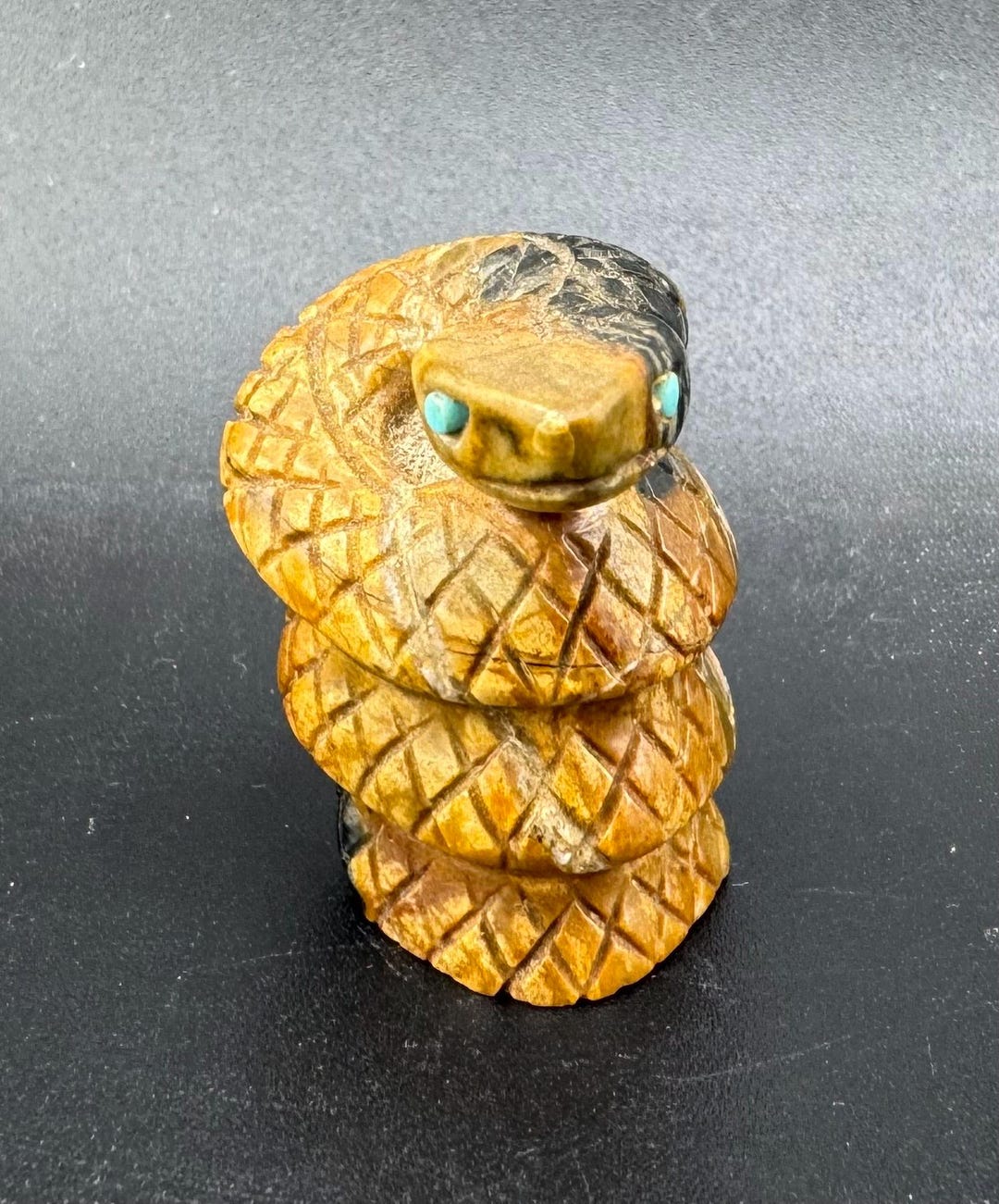 Vintage Zuni Rattlesnake Fetish Carved Picasso Marble Miniature