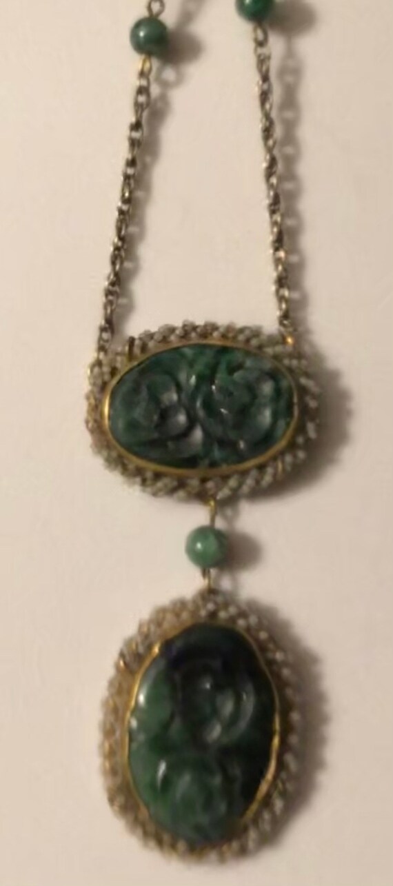 Edwardian Jade Lavaliere Necklace Antique Art Dec… - image 7