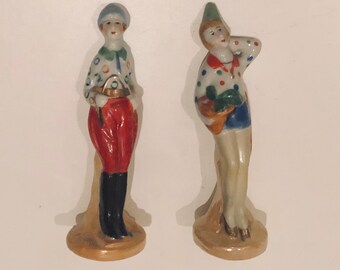 Pair Vintage Japanese Art Deco Mod Women Figurines Lusterware Equestrian Lady w Riding Crop Jodhpurs Polka Dot Made in Japan Black Stamp MIJ