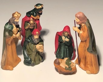 Fabulous Vintage Porcelain Nativity Set ca 1980s 6 Piece Nativity Scene Holy Family And Three Wise Men New Old Store Stock