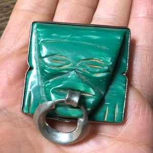 Vintage Mexican Tribal Mask Brooch Antique Mexican Carved Face Pin Face with Nose Ring Piercing SALE image 6