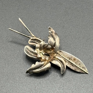 Vtg 3D Taxco Mexico Lily Brooch Convertible Pendant Mexican Artist Hallmark AS IS Clasp Broken No Safety Restoration Piece