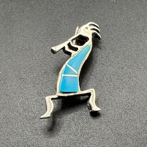 Vtg Rock Critters Silver Turquoise Kokopelli Brooch Pin Navajo Style Native Indian Dancer Diné Culture Folk Art Fertility Prosperity Symbol