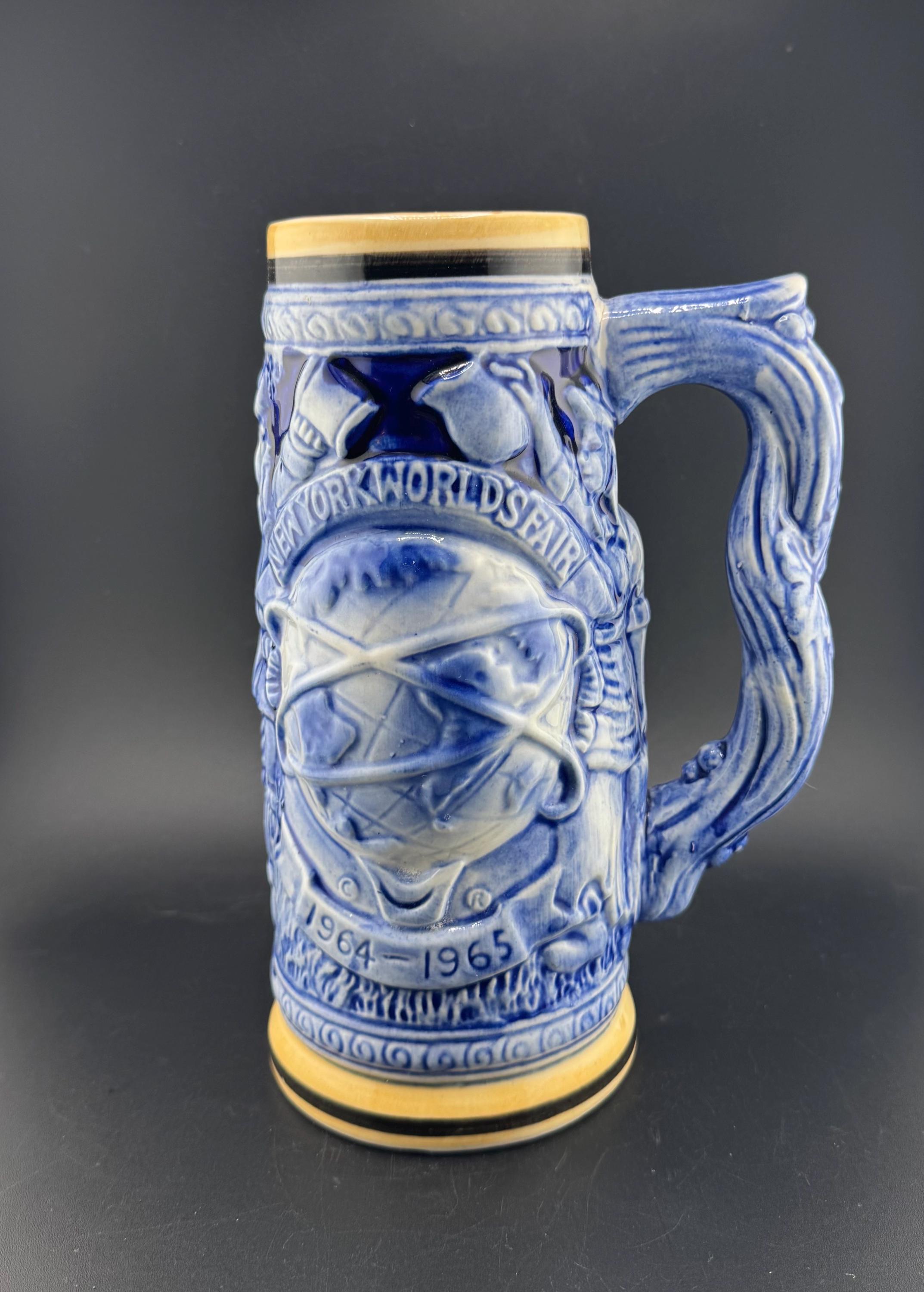Vtg 1964-65 New York World's Blue & White Ceramic Beer Stein