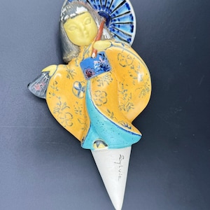 Unusual Vintage Japanese Woman In Kimono Geisha Bud Vase Spiked Plant Waterer Hand Painted by Sylvia