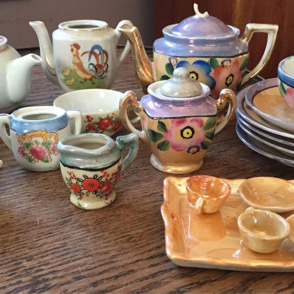 1950s Japanese Lustreware Child's Tea Sets Tea Party Lots of Odds & Ends from Several Sets Miniature Dishes Play Time Decor Dollhouse Dolls