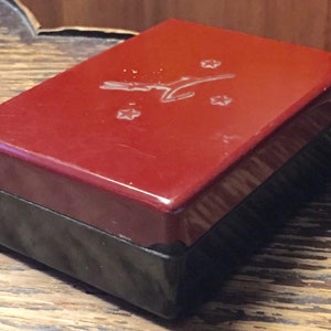 Art Deco Bakelite Box Two Tone Red and Black Retro Gazelle Animal Themed Hinged Trinket Box Keepsakes Jewelry Box