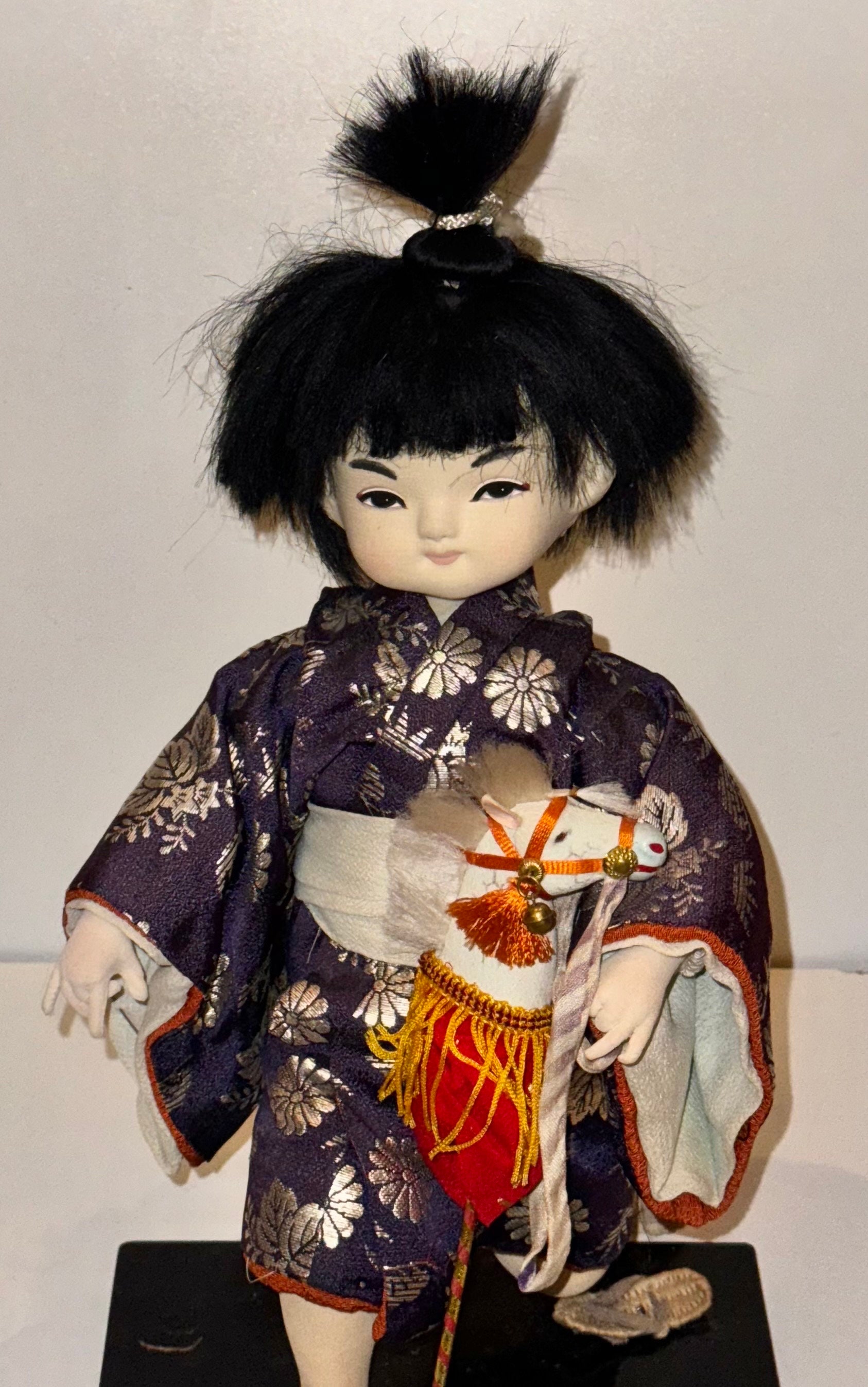 Charming Vintage Japanese Doll Child in Traditional Purple Silk