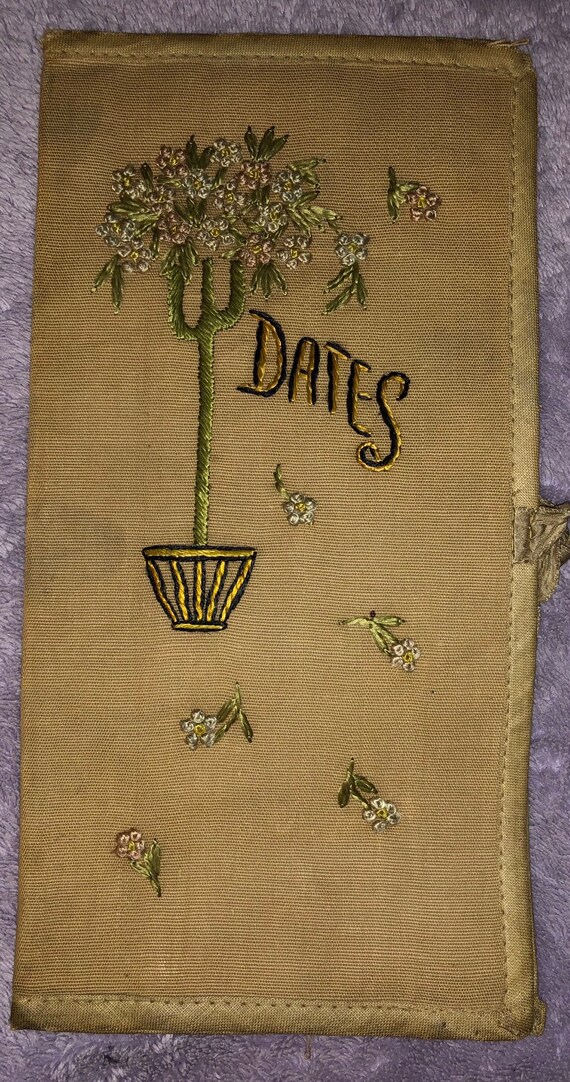 Art Deco Linen DATES Folding Wallet or Folder Han… - image 4