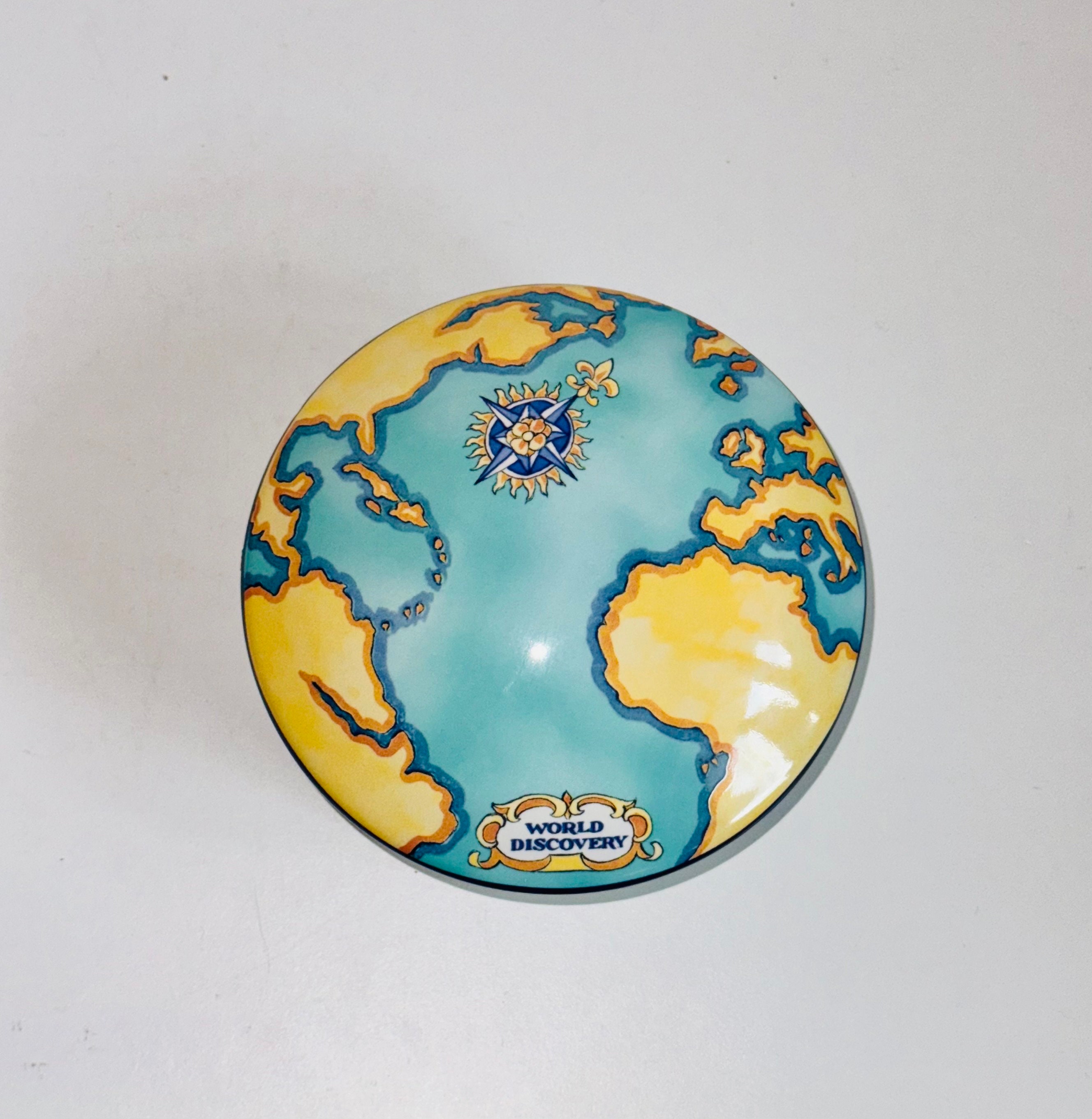 Elegant Vintage Tiffany Co Tauck World Discovery Trinket Box w Lid Round  Jewelry Canister Powder Container Lidded Bowl Made in France
