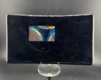 Signed Art Glass Postmodern Dichroic Iridescent Trinket Dish  display picture 1