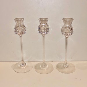 Vintage Kosta Boda Crystal Candle Holders - Prince Design - Signed Set of 3