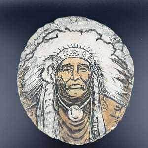 Vintage American Indian Chief Wall Plaque by Stan Cementous Material Southwestern Inspired